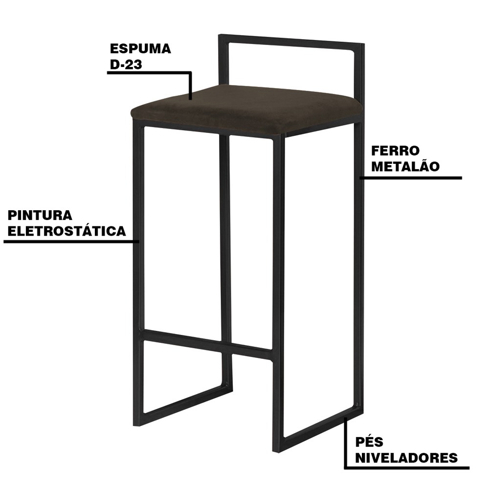 Banqueta Decorativa Selena Base Preta Suede Marrom G41 - Gran Belo