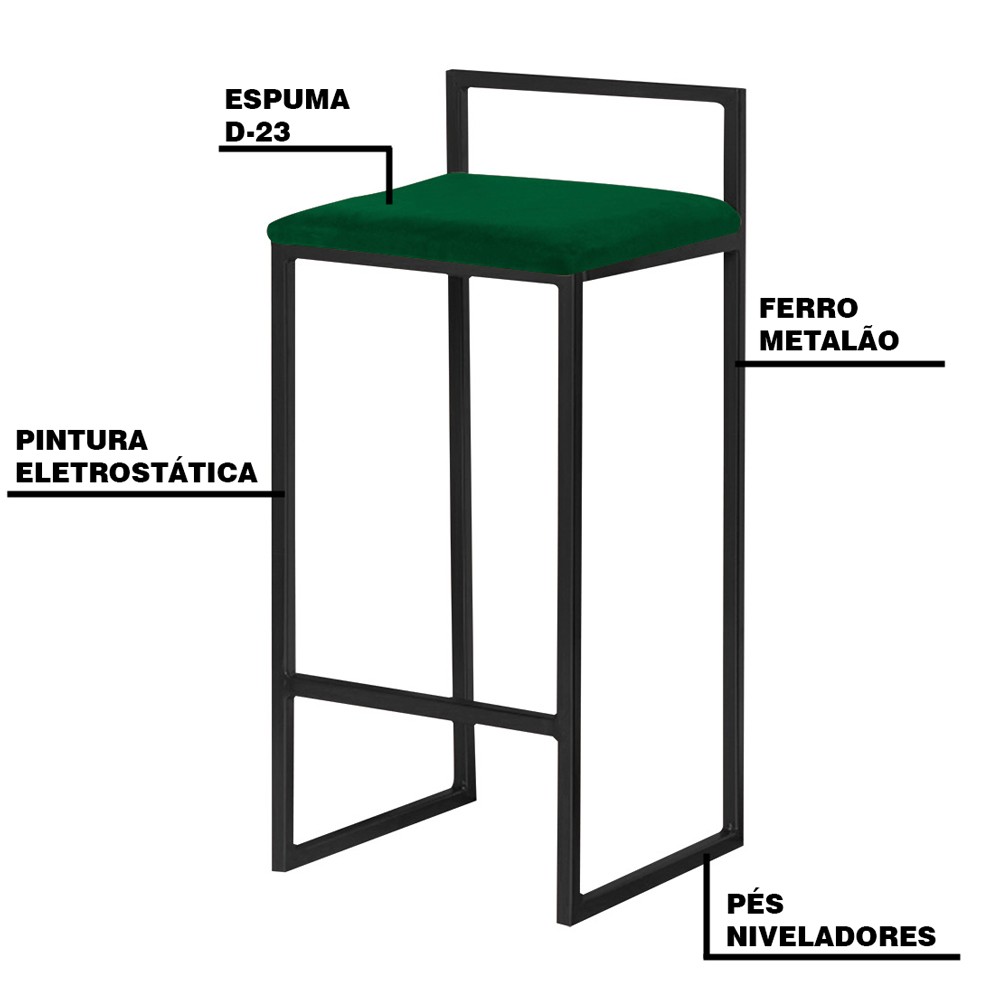Banqueta Decorativa Selena Base Preta Suede Verde G41 - Gran Belo