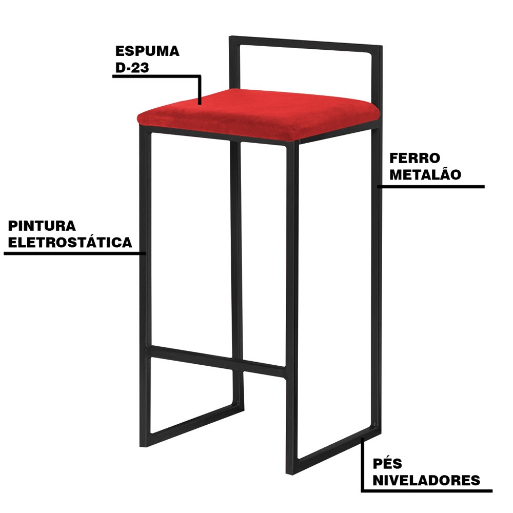 Banqueta Decorativa Selena Base Preta Suede Vermelho G41 - Gran Belo
