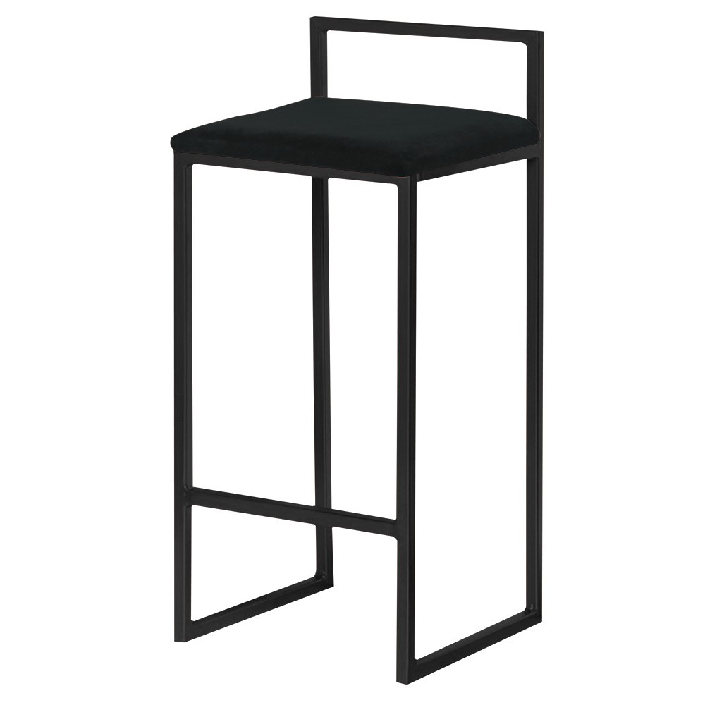 Banqueta Decorativa Selena Base Preta Veludo Preto G41 - Gran Belo