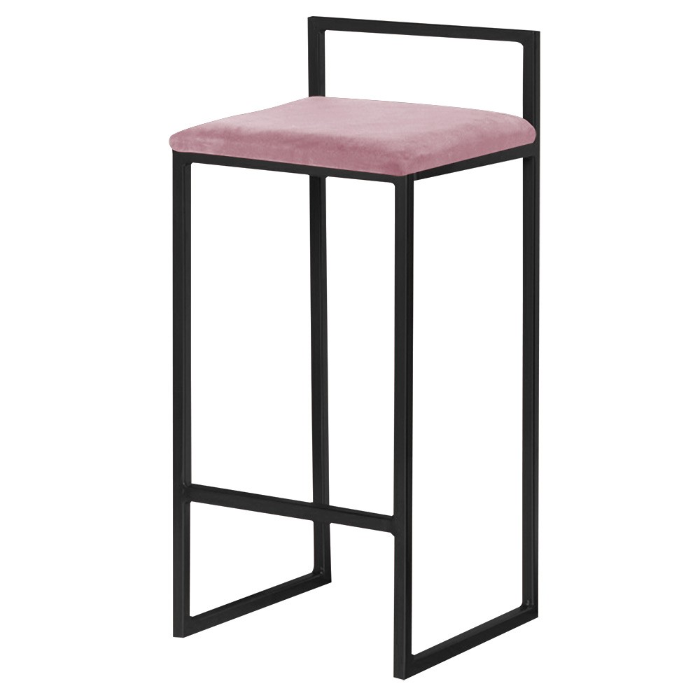 Banqueta Decorativa Selena Base Preta Veludo Rosê G41 - Gran Belo