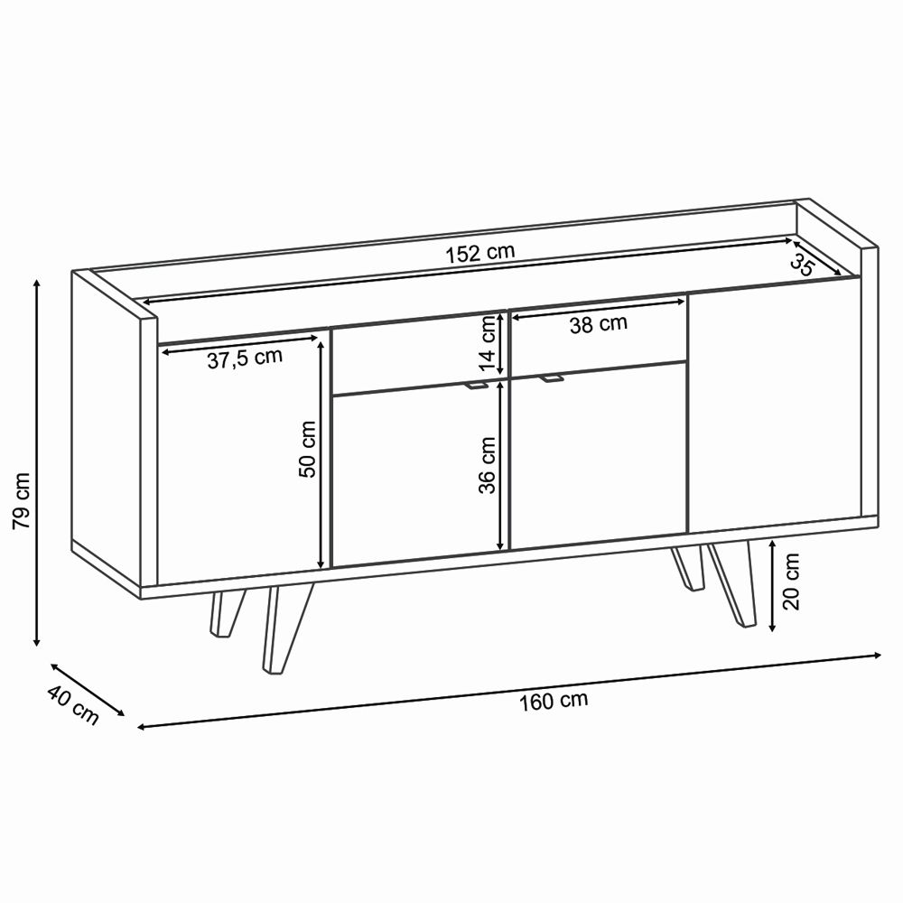 Buffet Aparador Balcão Sala de Jantar Albâni Preto/Nature G26 - Gran Belo