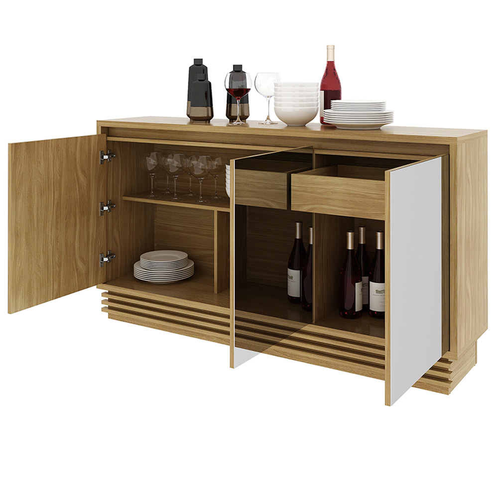 Buffet Aparador Balcão Sala de Jantar com Espelho nas Portas BB2609 MDP Natural G69 - Gran Belo