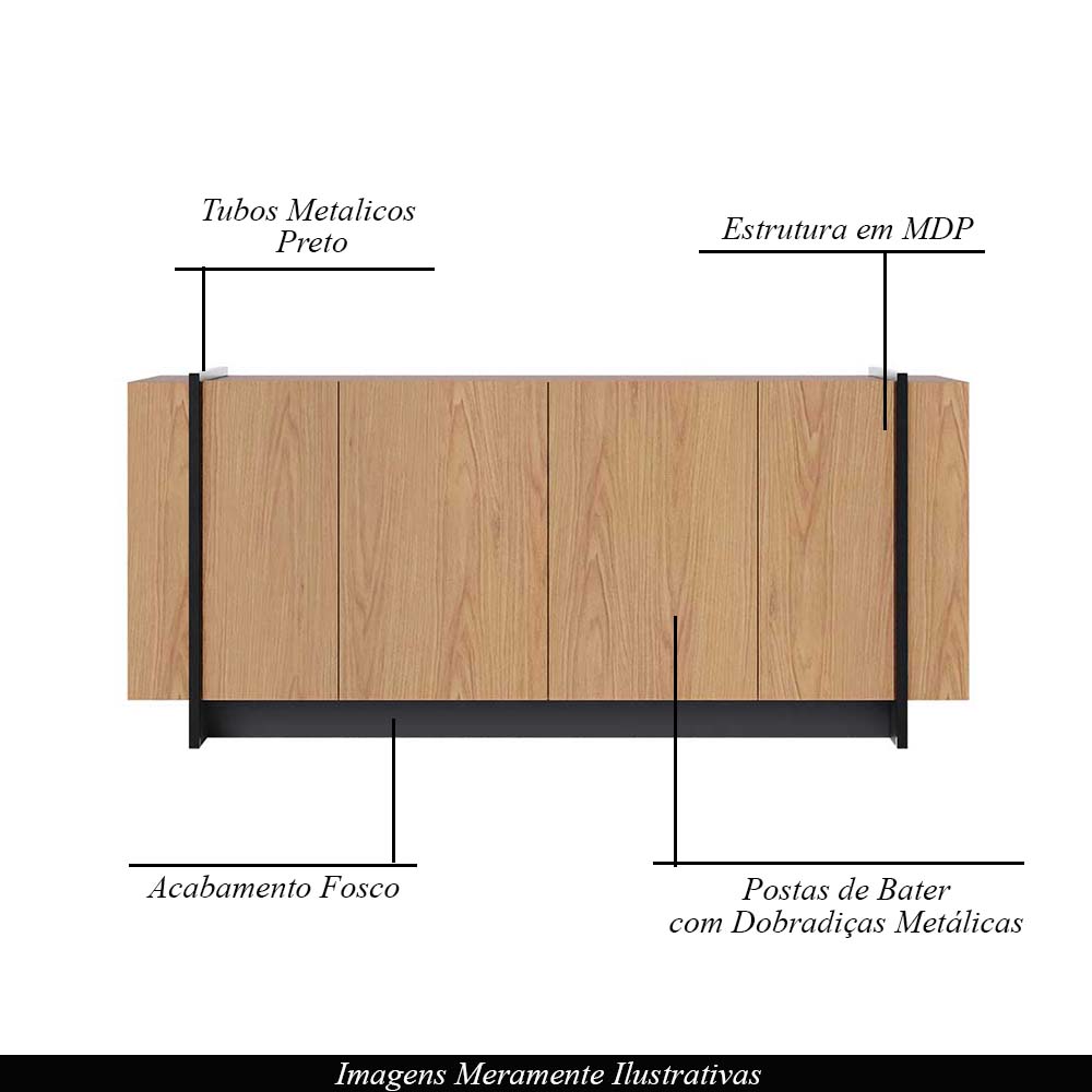 Buffet Aparador Decorativo 160cm Destin Freijó/Preto G73 - Gran Belo