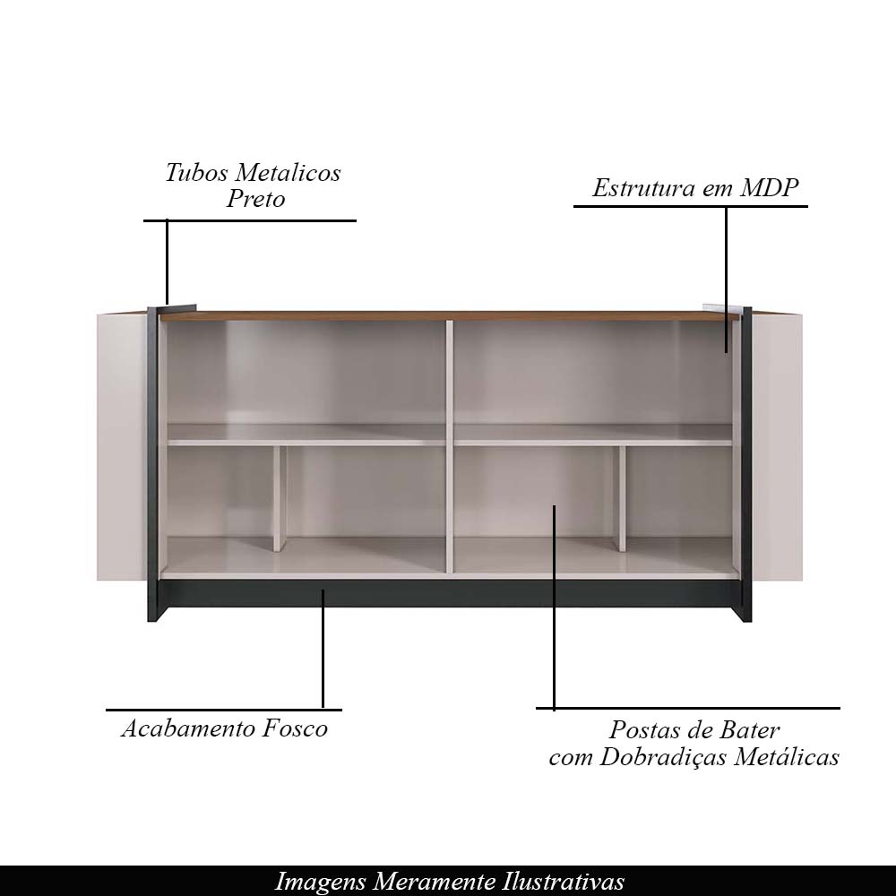 Buffet Aparador Decorativo 160cm Destin Off White/Preto G73 - Gran Belo