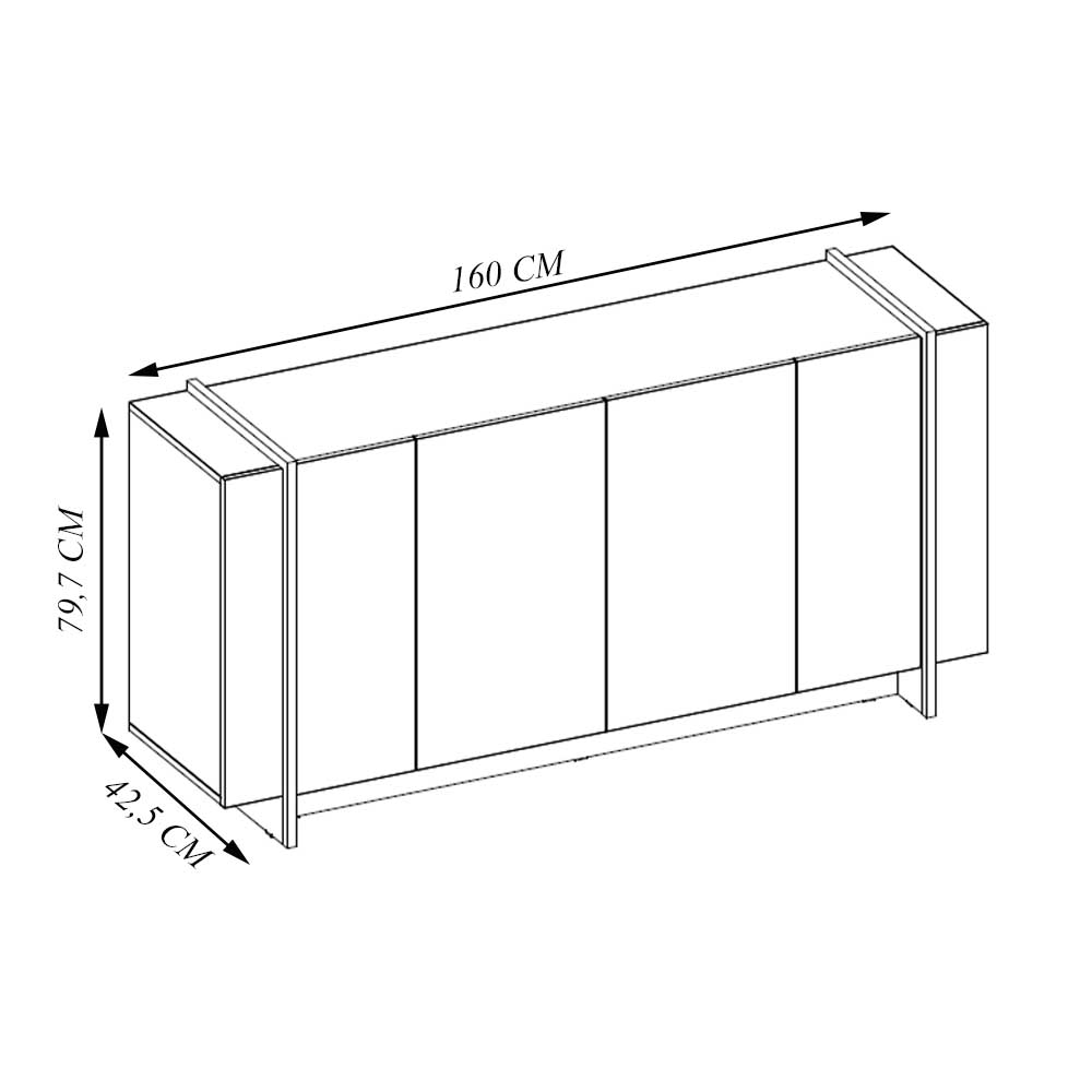 Buffet Aparador Decorativo 160cm Destin Off White/Preto G73 - Gran Belo