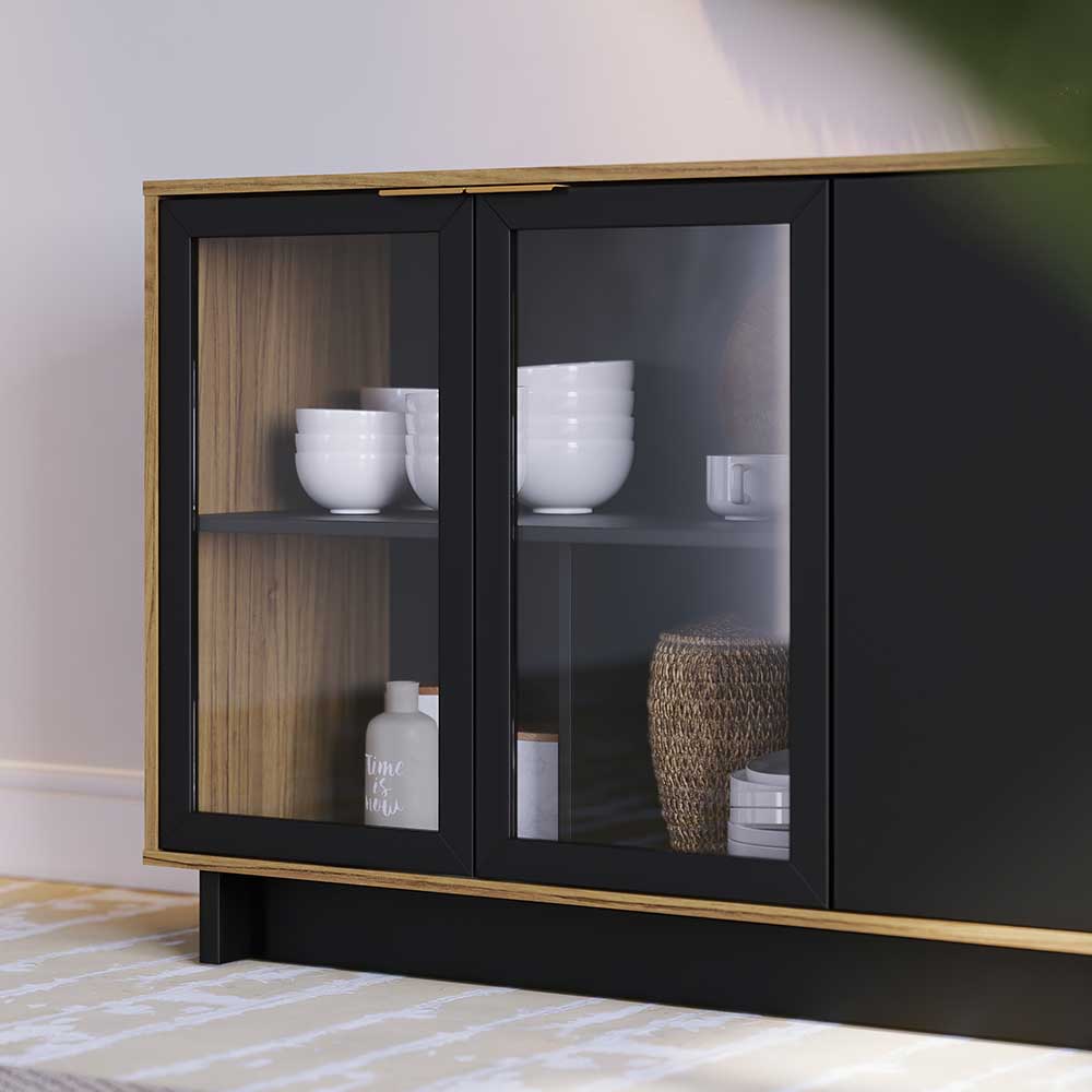 Buffet Aparador Decorativo 160cm Gunga Noce/Preto G73 - Gran Belo