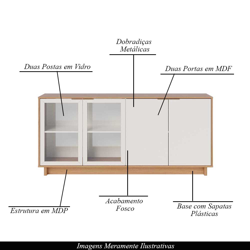 Buffet Aparador Decorativo 160cm Gunga Off White/Freijó G73 - Gran Belo