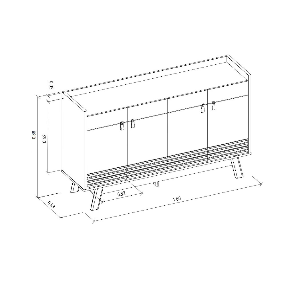Buffet Aparador Decorativo Giustino Puxador em PU 160cm Nature/Off White G77 - Gran Belo