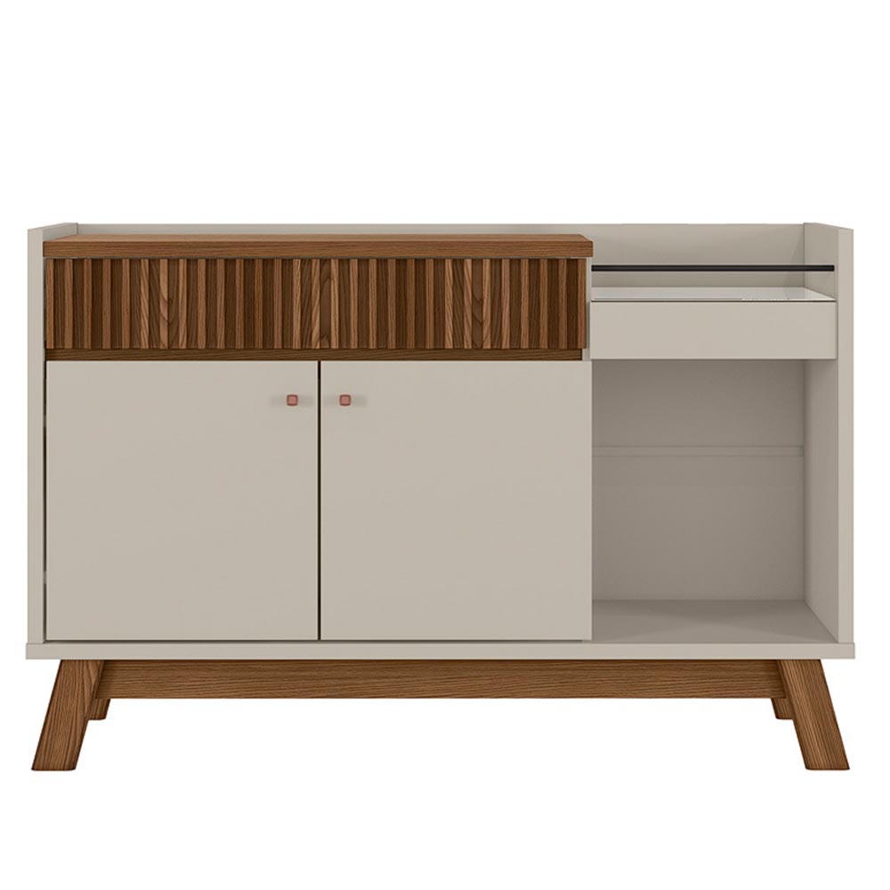 Buffet Aparador Decorativo Modric Detalhe Ripado 133cm Freijo/Off White G77 - Gran Belo