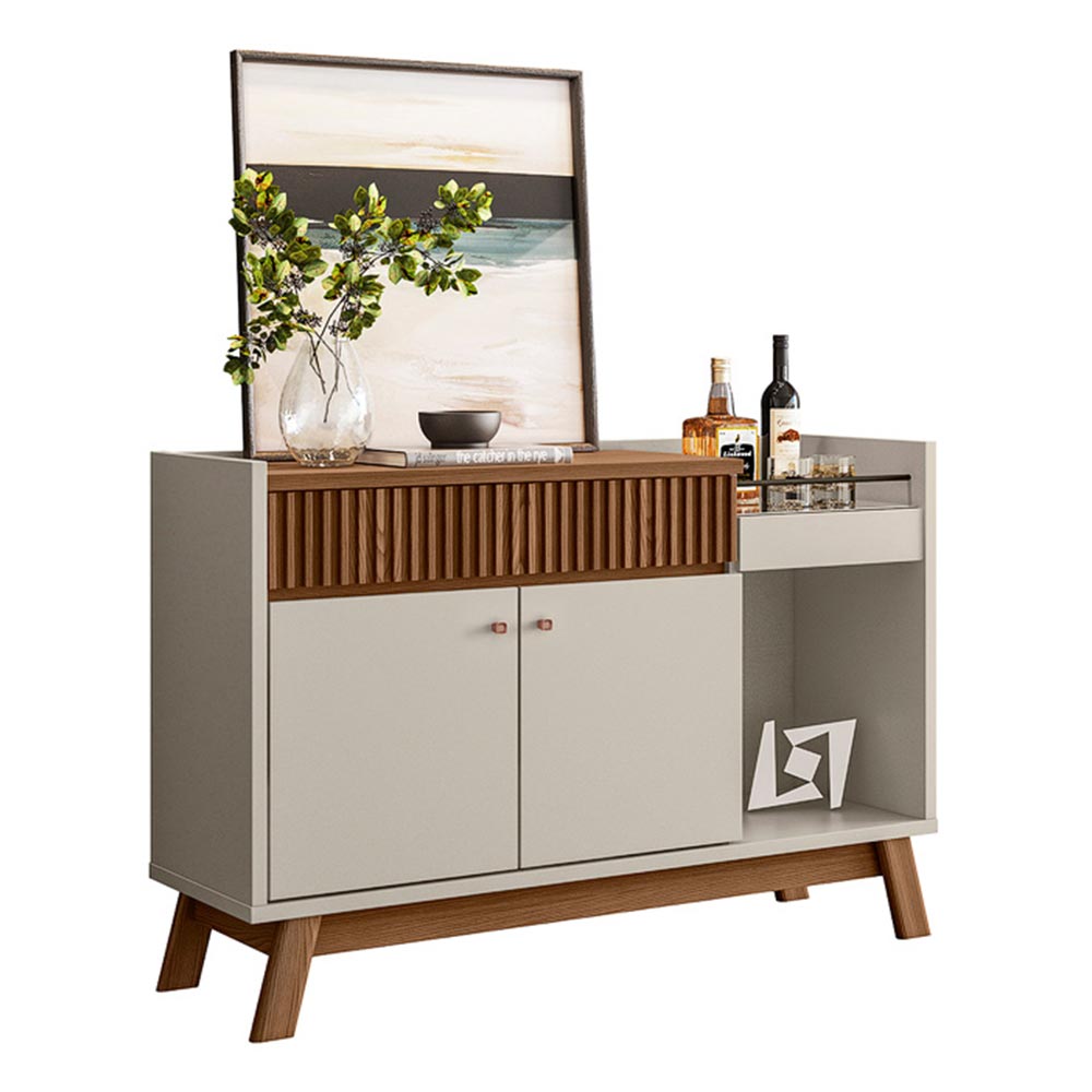 Buffet Aparador Decorativo Modric Detalhe Ripado 133cm Freijo/Off White G77 - Gran Belo