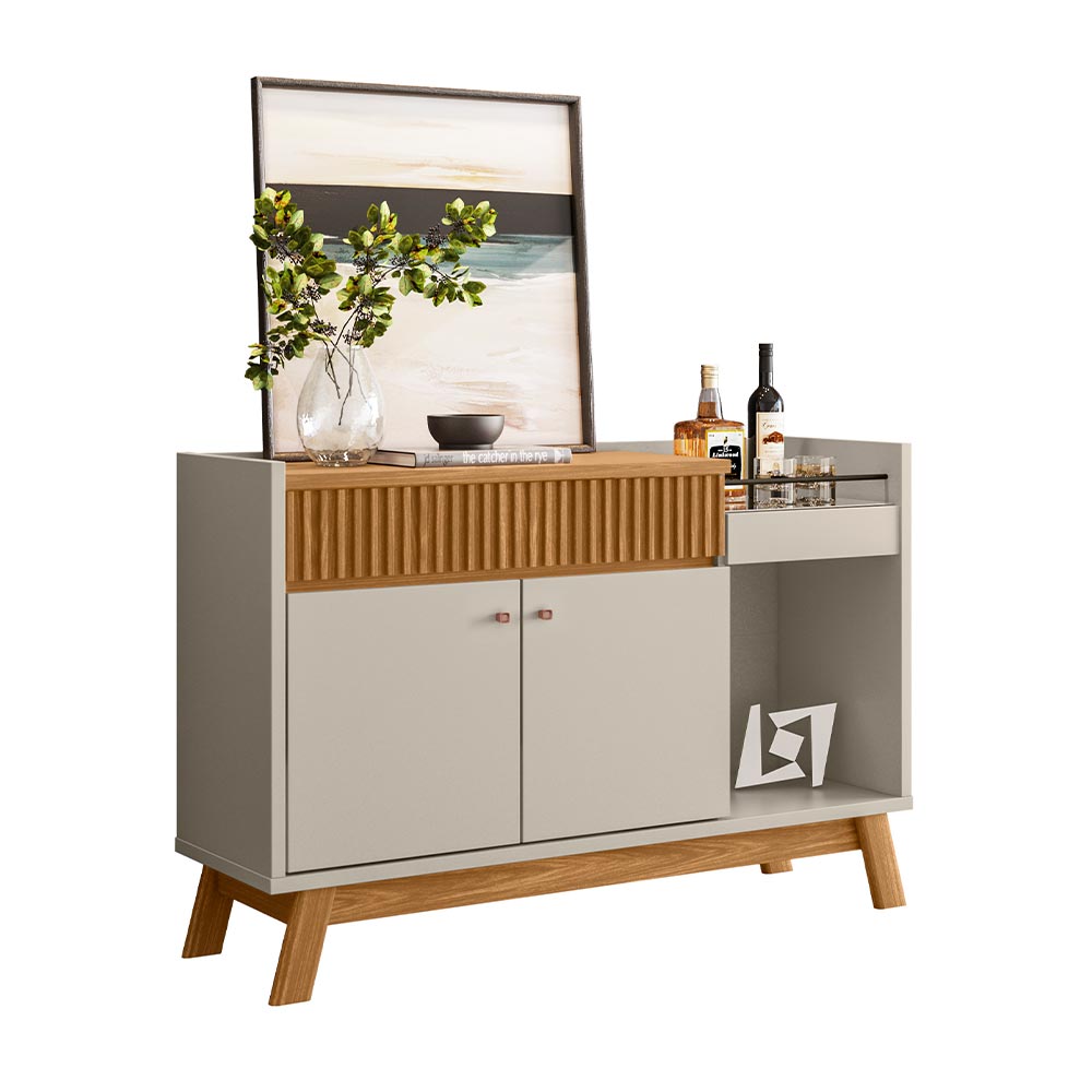 Buffet Aparador Decorativo Modric Detalhe Ripado 133cm Nature/Off White G77 - Gran Belo