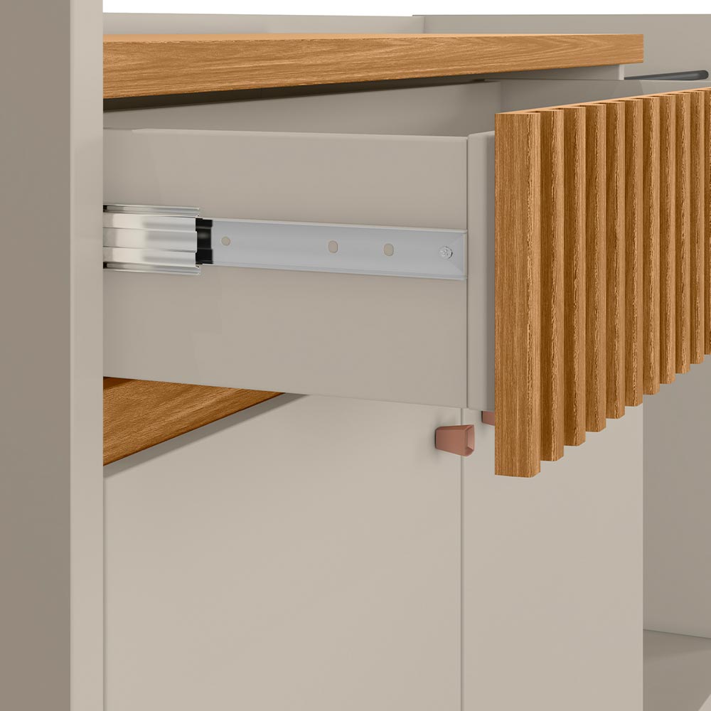 Buffet Aparador Decorativo Modric Detalhe Ripado 133cm Nature/Off White G77 - Gran Belo
