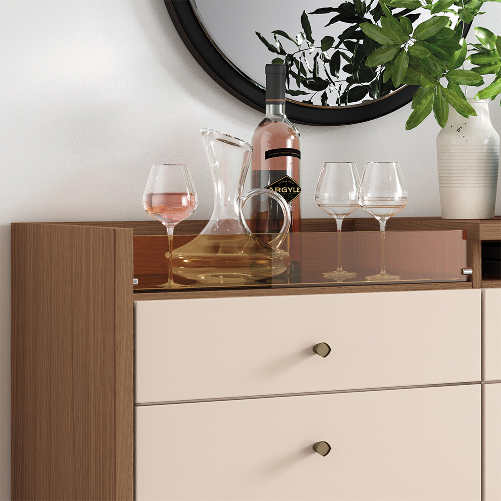 Buffet Aparador Noeli com Bandeja Lateral MDP/MDF Pés em Madeira Castanho/Off White G26 - Gran Belo
