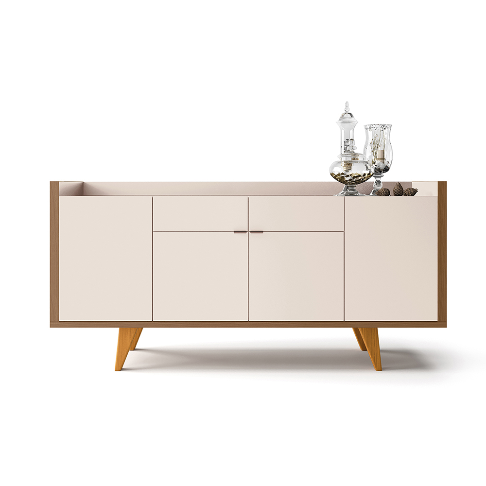 Buffet Balcão Decorativo Albâni Pés Madeira Sala de Jantar MDP/MDF Off White/Castanho G26 - Gran Belo