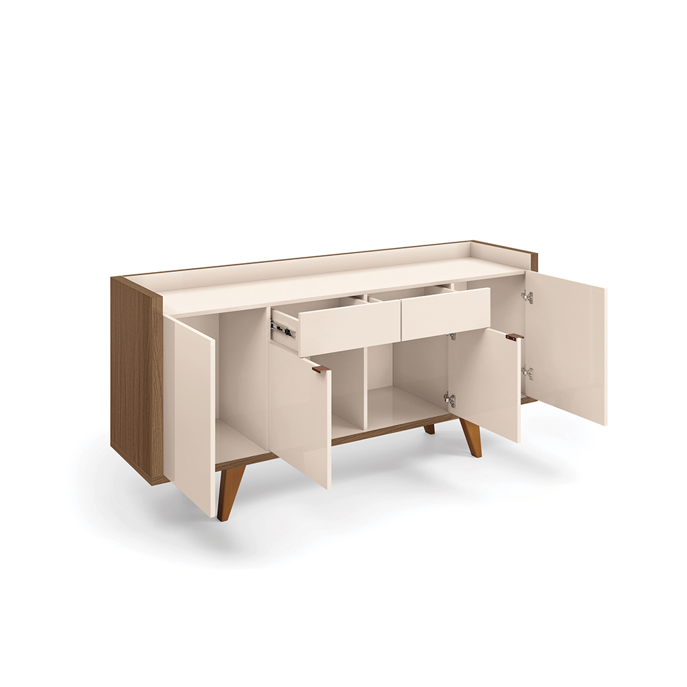 Buffet Balcão Decorativo Albâni Pés Madeira Sala de Jantar MDP/MDF Off White/Castanho G26 - Gran Belo