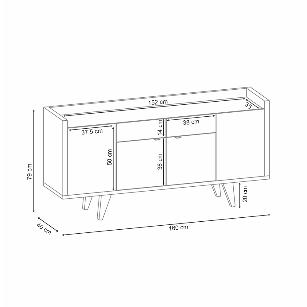 Buffet Balcão Decorativo Albâni Sala de Jantar Pés Madeira MDP/MDF Off White/Castanho G26 - Gran Belo