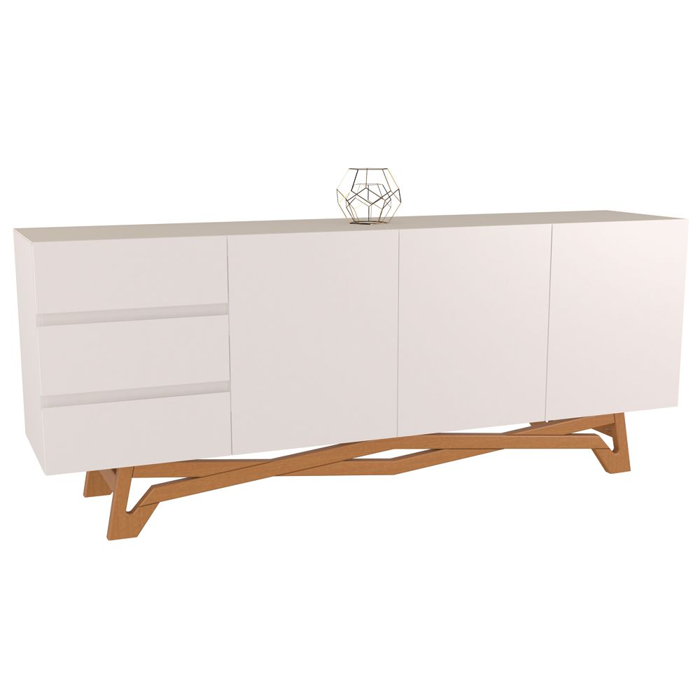 Buffet Balcão Sala de Jantar 200cm Tampo de Vidro Aaron Off White/Champagne G60 - Gran Belo
