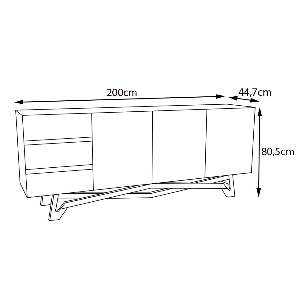 Buffet Balcão Sala de Jantar 200cm Tampo de Vidro Aaron Off White/Champagne G60 - Gran Belo