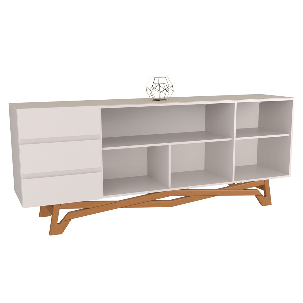 Buffet Balcão Sala de Jantar 200cm Tampo de Vidro Aaron Off White/Champagne G60 - Gran Belo