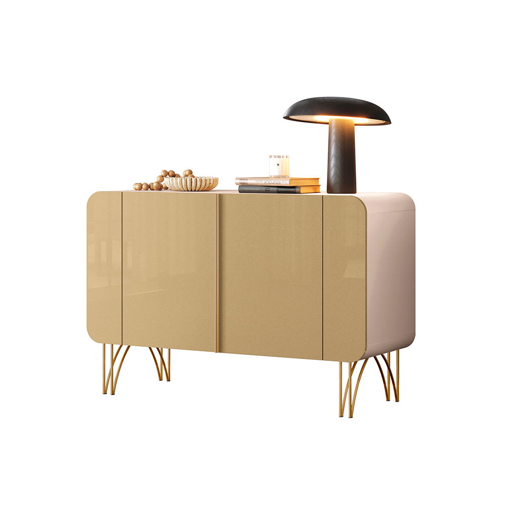 Buffet Benvenuto MDP/MDF Decorativo Sala de Estar Pés em Aço Off White/Champagne G26 - HB Móveis