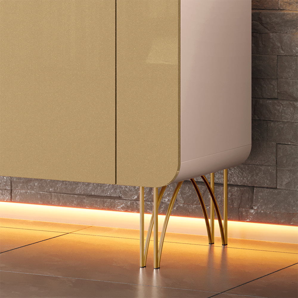 Buffet Benvenuto MDP/MDF Decorativo Sala de Estar Pés em Aço Off White/Champagne G26 - HB Móveis