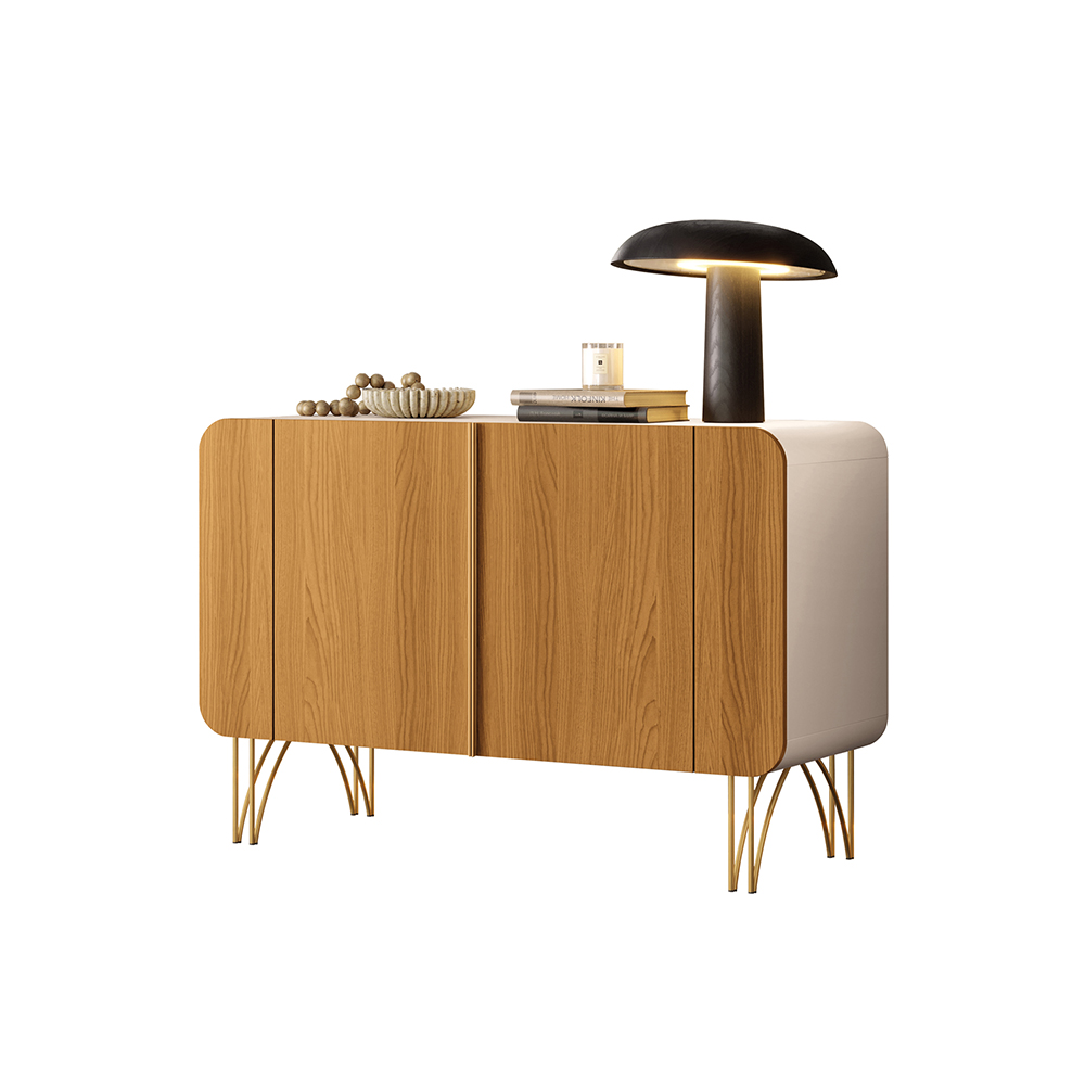 Buffet Benvenuto MDP/MDF Decorativo Sala de Estar com Pés em Aço Off White/Cinamomo G26 - Hb Móveis