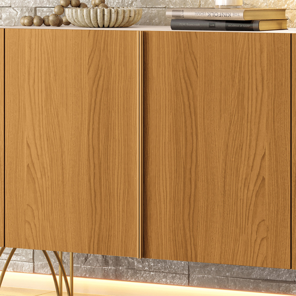 Buffet Benvenuto MDP/MDF Decorativo Sala de Estar com Pés em Aço Off White/Cinamomo G26 - Hb Móveis