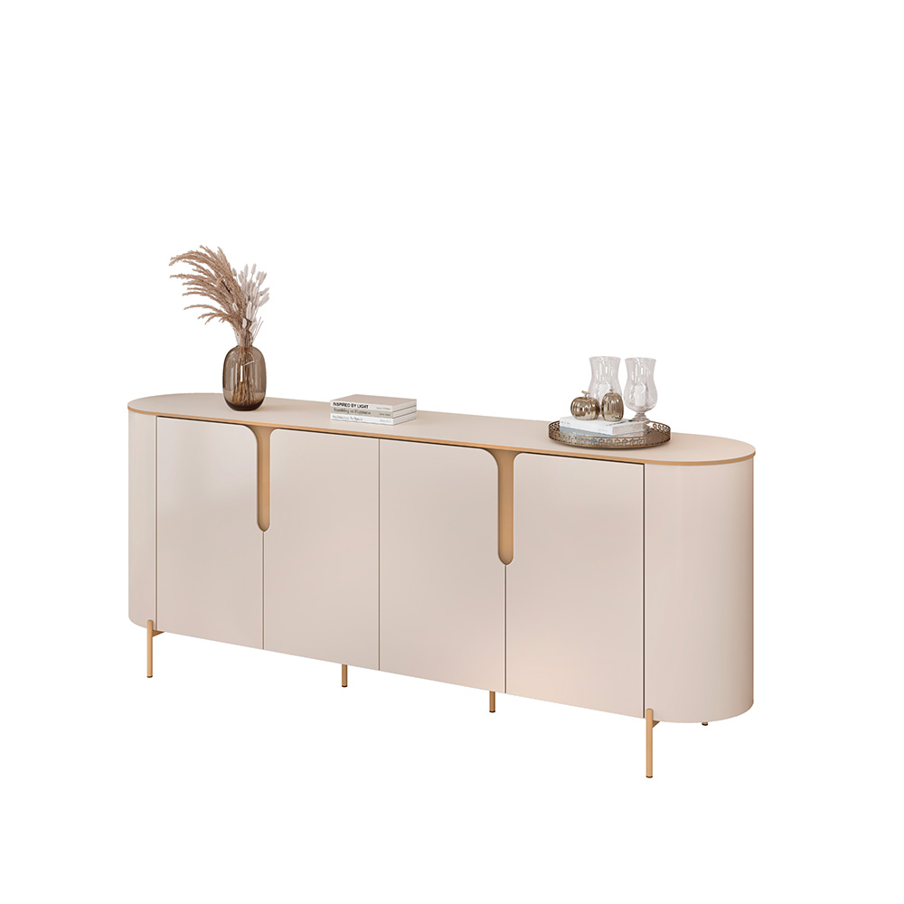 Buffet Decorativo América 4 Portas Pés Metálicos Dourados Off White G18 - Gran Belo