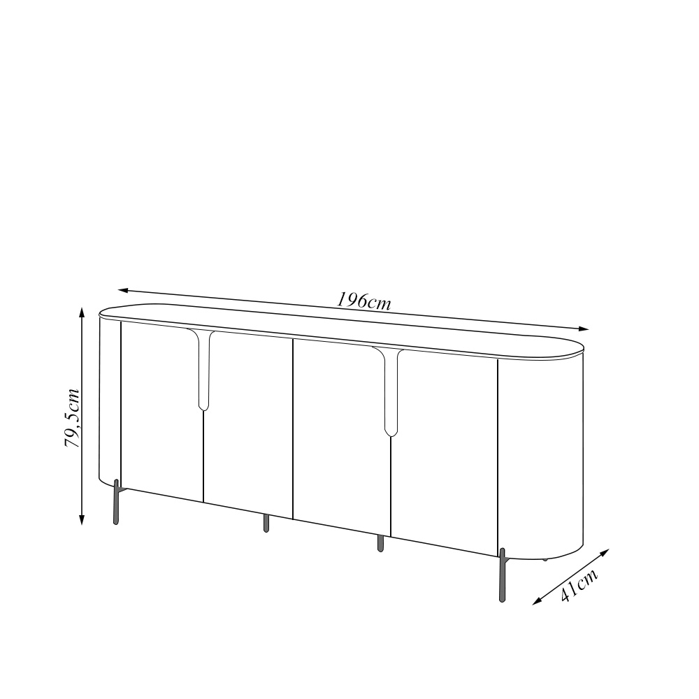 Buffet Decorativo América 4 Portas Pés Metálicos Dourados Off White G18 - Gran Belo