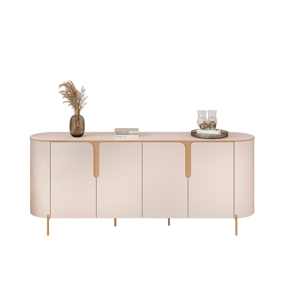 Buffet Decorativo América 4 Portas Pés Metálicos Dourados Off White G18 - Gran Belo