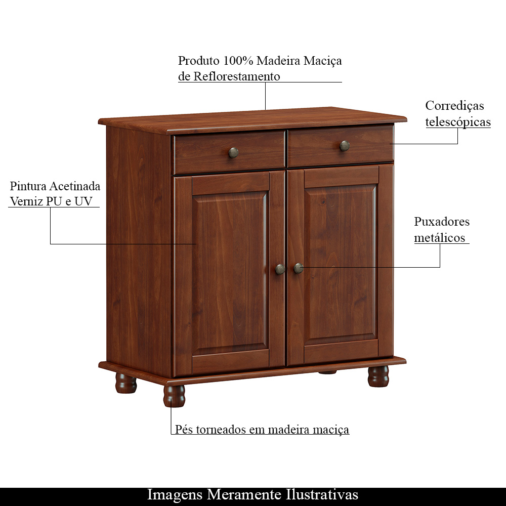 Buffet Decorativo Ivan Madeira 2 Portas e 2 Gavetas Café G74 - Gran Belo