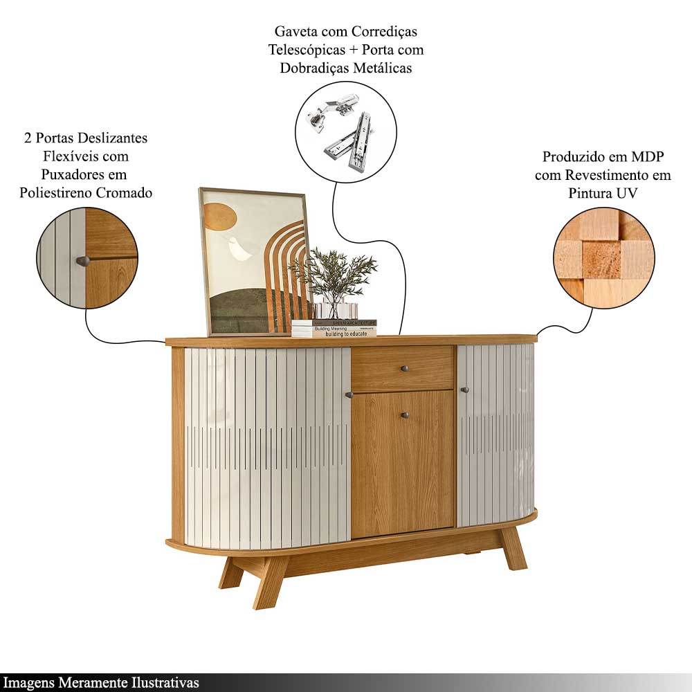 Buffet Decorativo Robert 3 Portas MDP Pintura UV Cinamomo/OffWhite G97 - Gran Belo