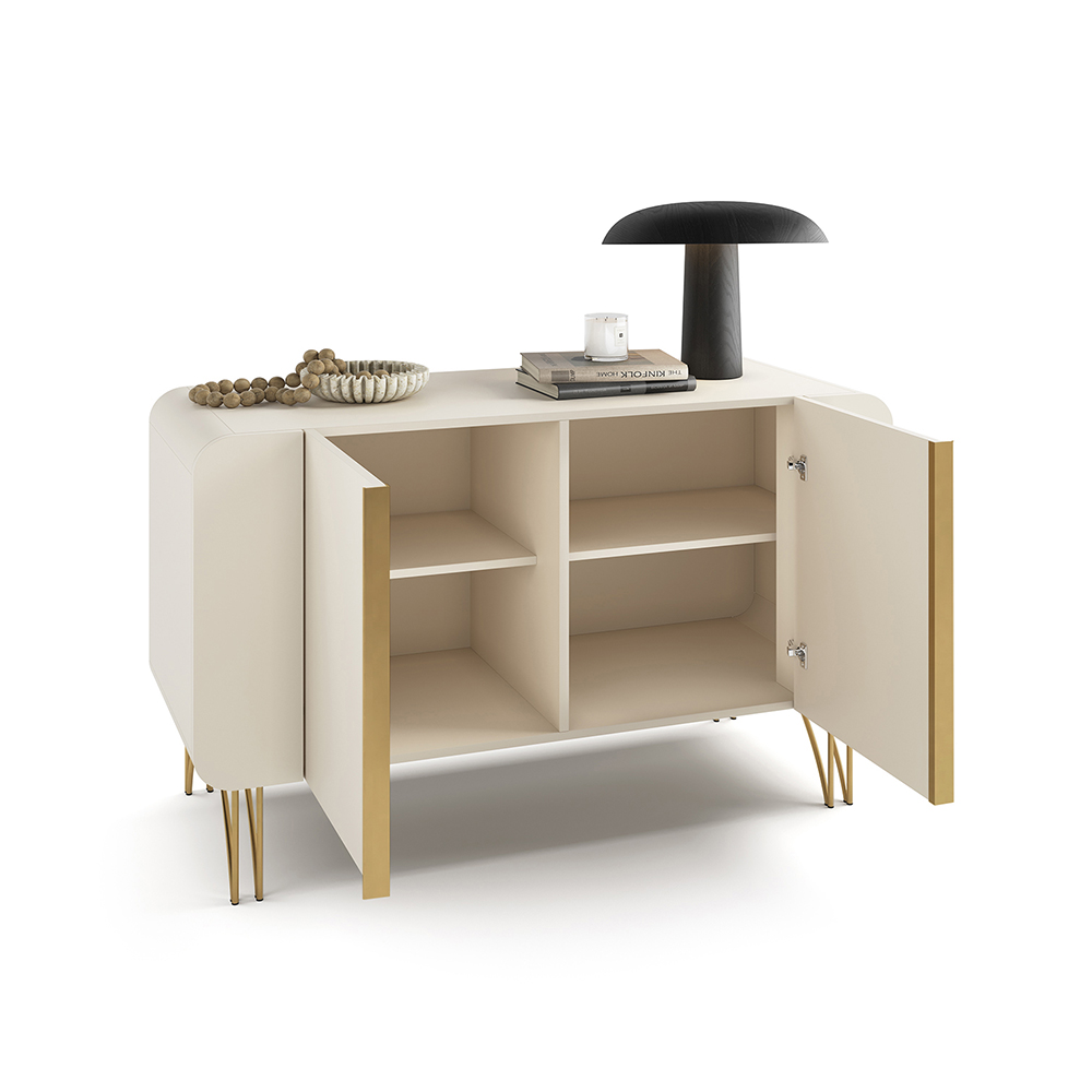 Buffet Decorativo Sala de Estar Bambino MDP/MDF Pés em Aço Off White G26 - Gran Belo