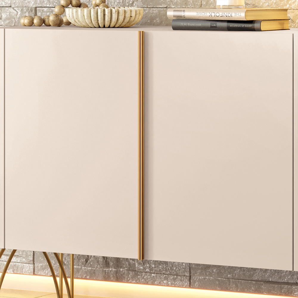 Buffet Decorativo Sala de Estar Bambino MDP/MDF Pés em Aço Off White G26 - Gran Belo