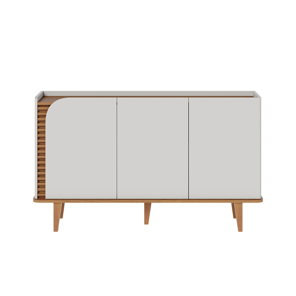 Buffet Decorativo Sala de Jantar Versátil Village 1,36cm Pés de Madeira Off-White/ Freijó G73 - Gran Belo