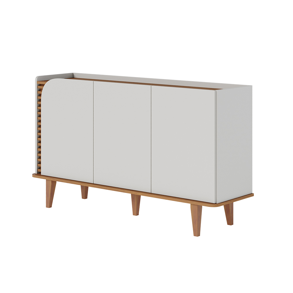 Buffet Decorativo Sala de Jantar Versátil Village 1,36cm Pés de Madeira Off-White/ Freijó G73 - Gran Belo