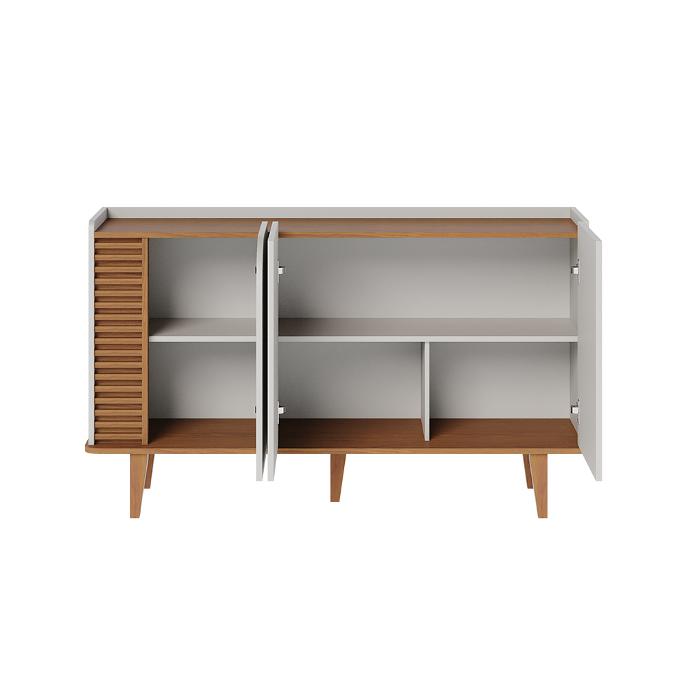 Buffet Decorativo Sala de Jantar Versátil Village 1,36cm Pés de Madeira Off-White/ Freijó G73 - Gran Belo