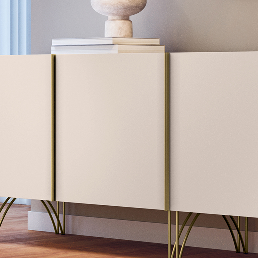 Buffet Decorativo com Puxadores em Alumínio Pés Aço Maciço Virginia Off White G26 - Gran belo