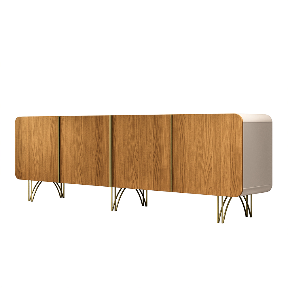 Buffet Decorativo com Puxadores em Alumínio Pés Aço Maciço Virginia Off White/Cinamomo G26 - Gran belo