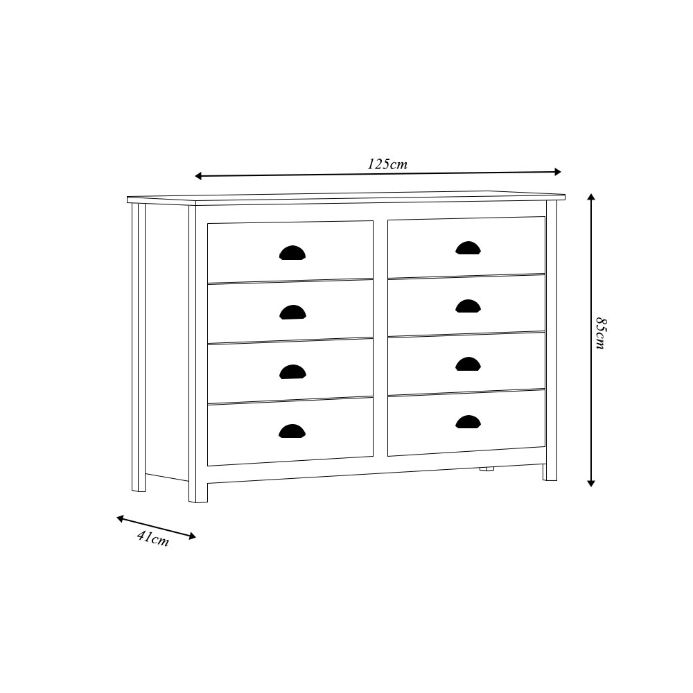 Cômoda Decorativa 8 Gavetas Madeira Maciça Osiris Branco/Freijó - G74 - Gran Belo