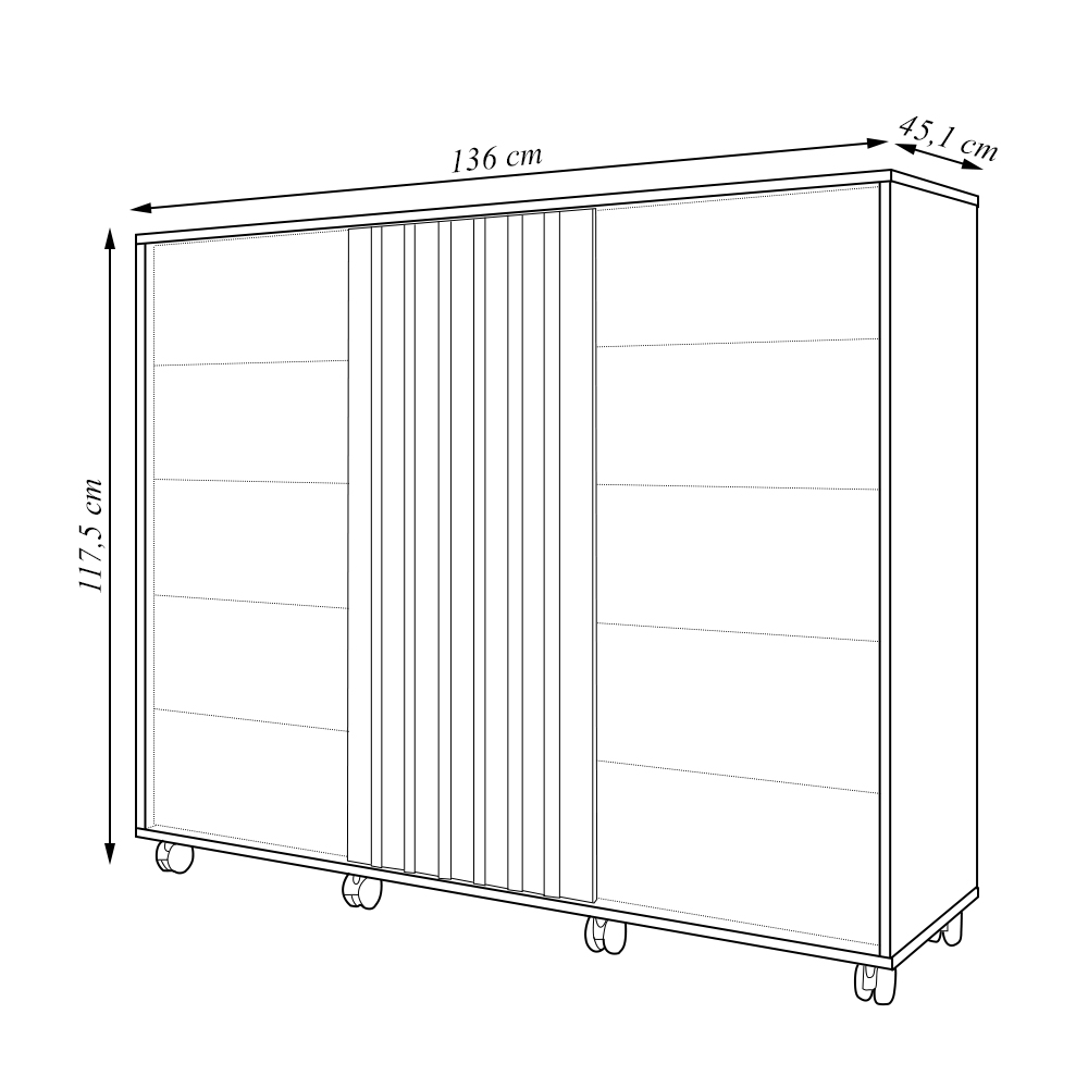 Cômoda Decorativa Caesar MDF/MDP Pés Rodízios Branco Fosco G11 - Gran Belo