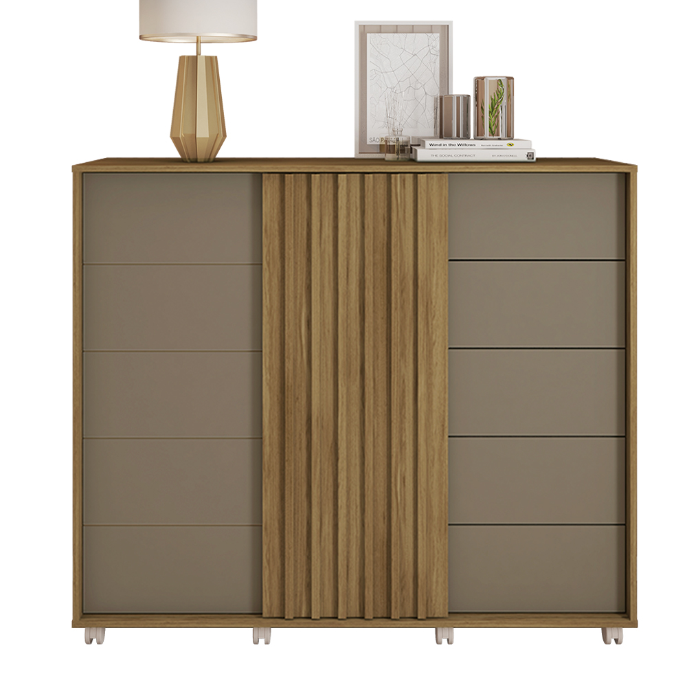 Cômoda Decorativa Caesar MDF/MDP Pés Rodízios Buriti/Fendi G11 - Gran Belo