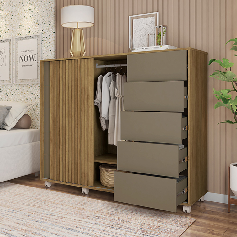 Cômoda Decorativa Caesar MDF/MDP Pés Rodízios Buriti/Fendi G11 - Gran Belo