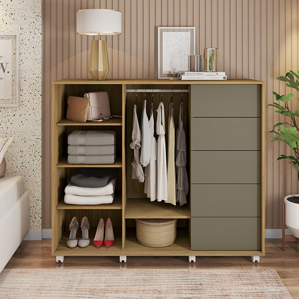 Cômoda Decorativa Caesar MDF/MDP Pés Rodízios Buriti/Fendi G11 - Gran Belo