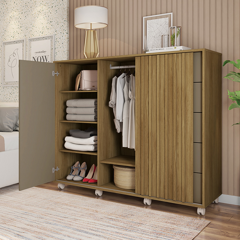 Cômoda Decorativa Caesar MDF/MDP Pés Rodízios Buriti/Fendi G11 - Gran Belo