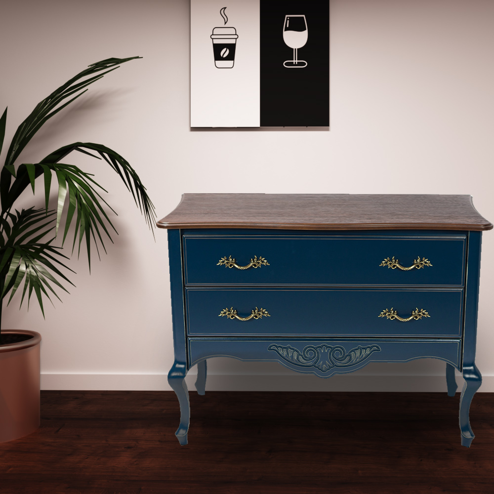 Cômoda Decorativa Julieta com 2 Gavetas Azul/Imbuía G71 - Gran Belo