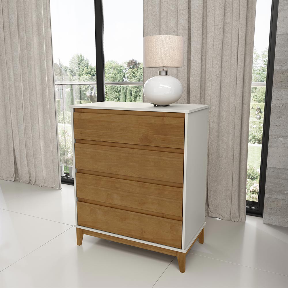 Cômoda Decorativa MDF Cullen 4 Gavetas OffWhite/Freijó - G74 - Gran Belo