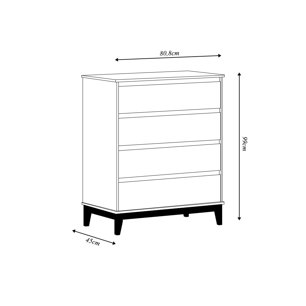 Cômoda Decorativa MDF Cullen 4 Gavetas OffWhite/Freijó - G74 - Gran Belo