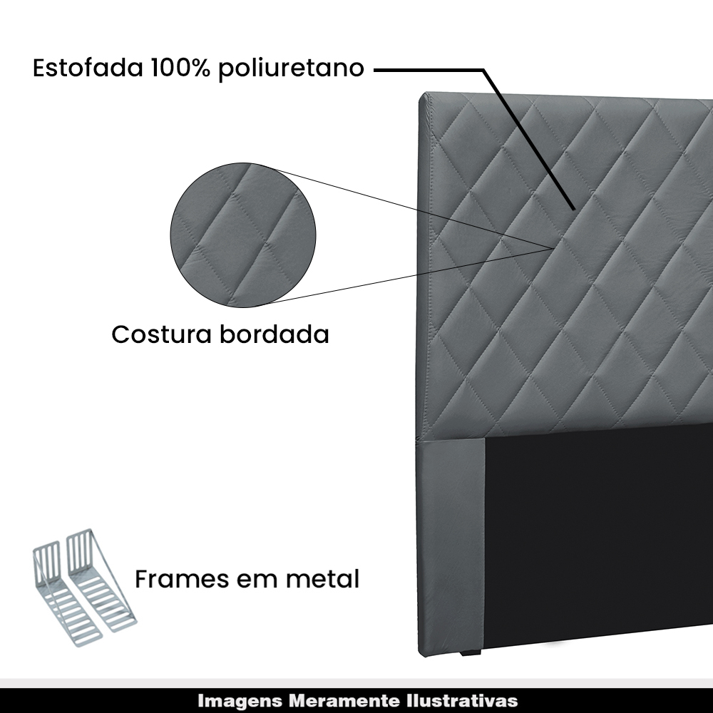 Cabeceira Decorativa King Size 1,95M Baelon Veludo Cinza G63 - Gran Belo